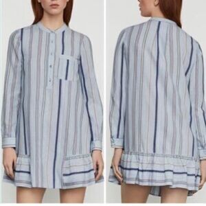 BCBG MAXAZRIA  Lucile Ruffle Striped‎ Button Up Shirt Dress